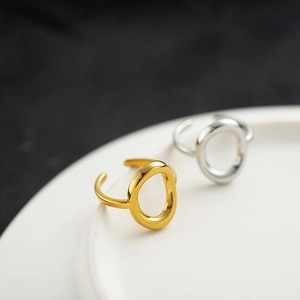 Minimalist 18k gold and silver stainless steel open rings with oval hollow design