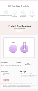 Detail of 8mm purple frosted acrylic bead with 1mm hole for DIY jewelry making