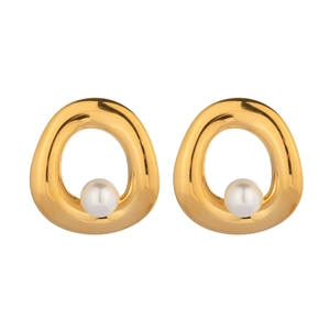 Elegant gold irregular round pearl earrings for women with high-quality polished finish