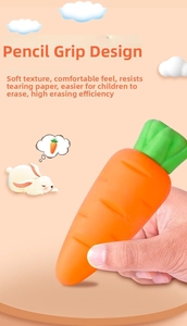 Detail of carrot-shaped eraser with ergonomic grip and soft texture for effortless erasing