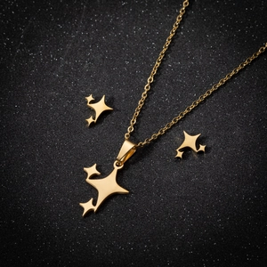 Minimalistische Edelstahl Halskette Und Ohrringe Mit Vierpunktstern Geometrischer Dezenter Ins Stil Schmuck Für Frauen