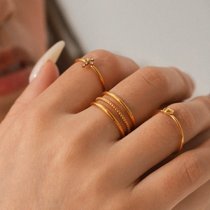Stainless Steel Rings Gold Plated Stackable Layered Heart Cross Zircon Minimalist Jewelry For Women