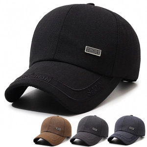 Men Baseball Cap Herringbone Texture Sun Protection Sport Hat Adjustable Metal Plate Curved Brim Outdoor Casual