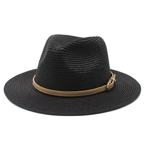 Cappello fedora classico in paglia nera per uomo e donna con cinturino marrone