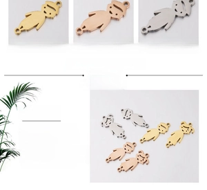 Polished stainless steel boy and girl silhouette charms in gold, rose gold and silver colors
