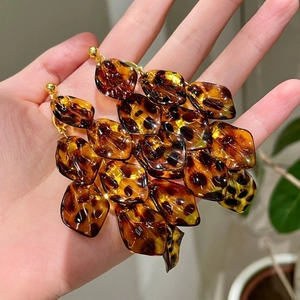 Statement layered leopard print petal earrings with retro acrylic tortoiseshell resin texture