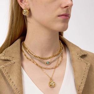 Parure de colliers superposés dorés avec pendentif scarabée et bijoux œil de protection