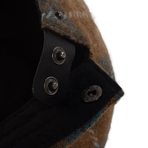 Mens vintage wool plaid beret hat with adjustable leather strap and metal buckles