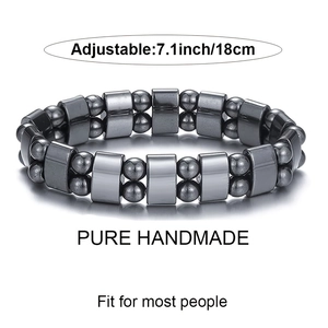 Close-up of adjustable handmade magnetic hematite bracelet with 18cm sizing details