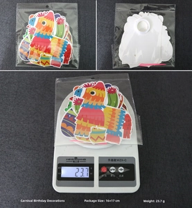 Detailed view of Mexican Fiesta party banner set with dimensions 16x17cm and 23.7g weight