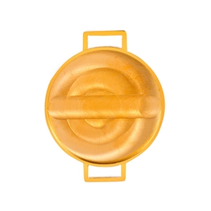 Gold stainless steel jewelry connector with round base and brushed metal finish