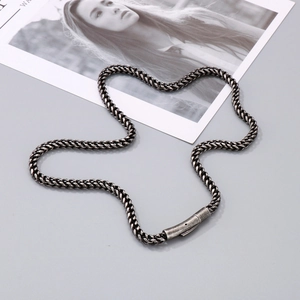 Vintage oxidized silver steel dragon bone chain necklace for men with industrial clasp