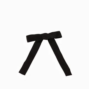 Elegant black velvet ribbon bow hair clip for women featuring a minimalist Korean aesthetic