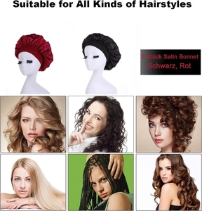 Set of two black and red satin bonnets suitable for protecting all hair types and styles