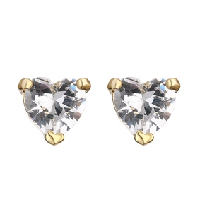 Elegant gold-tone heart studs featuring clear zirconia in unique triple heart prongs