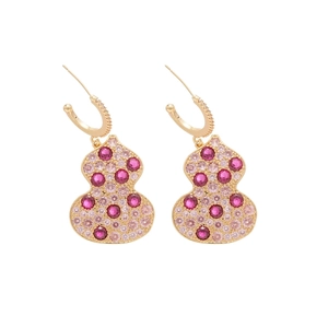 Gourd-shaped gold earrings featuring pink and fuchsia gradient pavé set cubic zirconia