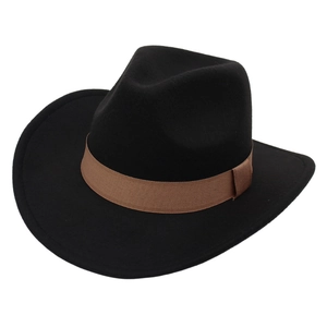 Unisex Western Cowboy Hut Baumwollfilz Breite Krempe Fedora Mit Braunem Band Retro Jazz Stil Sonnenschutz