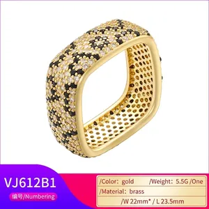 Luxurious gold square ring with leopard pattern zircon pave and 22mm open band