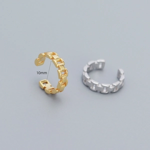 Minimalist 925 sterling silver ear cuffs in gold and silver finish, 10mm chain design