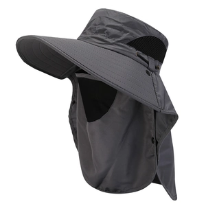 Dark grey outdoor sun hat with detachable face mask and neck flap for full UV protection