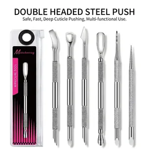 Stainless Steel Nail Cuticle Pusher Double Ended Dead Skin Remover Professional Russian Manicure Tool Anti Slip Handle