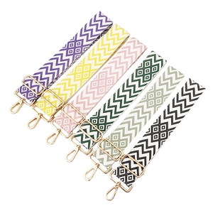 Woven Bag Shoulder Strap Adjustable Wide Crossbody Replacement Belt Geometric Pattern Polyester Cotton Metal Buckle