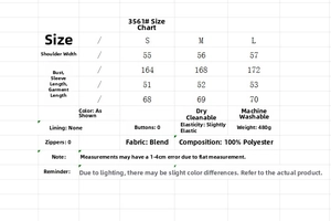 Size chart for women's casual hooded sweatshirt with detailed measurements for S M L