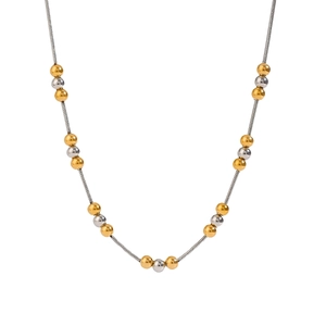 Two-tone stainless steel necklace with alternating gold and silver beads on a fine chain
