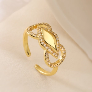 Snake-shaped 18K gold plated ring with zircons and adjustable open design