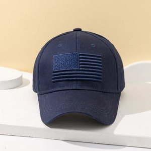 Navy blue baseball cap with American flag embroidery on front, stylish sun protection hat