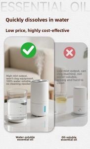 Comparison showing water-soluble essential oil atomization efficiency in a white humidifier