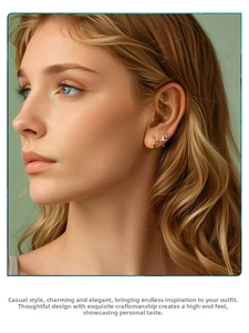 Close-up of star shaped gold earrings worn on ear showing elegant layering and detail