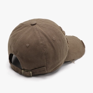 Casquette de baseball en coton marron foncé vieilli avec broderie et boucle vintage