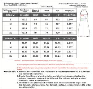 Detailed size chart for the elegant satin dress showing length, bust, waist, and hip measurements