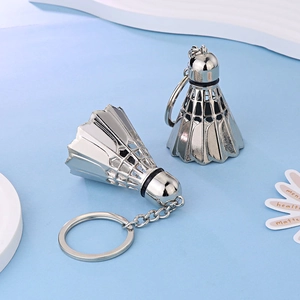 Creative silver metal badminton shuttlecock keychains in a stylish diagonal arrangement