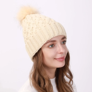 Winter Knitted Beanie Pom Pom Hat Acrylic Fleece Lined Warm Diamond Pattern Casual Outdoor Headwear For Men And Women