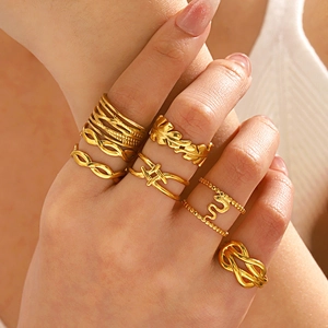 Minimalist Adjustable Rings Stainless Steel Geometric Cross Line Leaf Knot Trendy Fashion Jewelry Accessories For Women