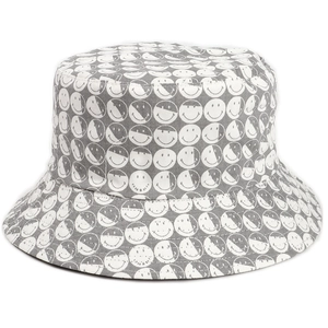 Chapeau bob gris avec imprimés smiley pour protection solaire et style décontracté