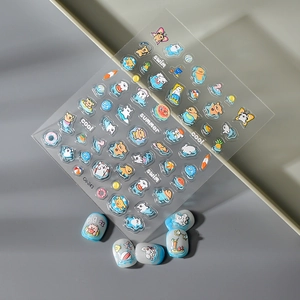 5D jelly embossed nail art stickers featuring cute cartoon bears and summer swim elements
