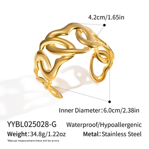 Detail showing dimension and specifications of golden hollow chain stainless steel bangle