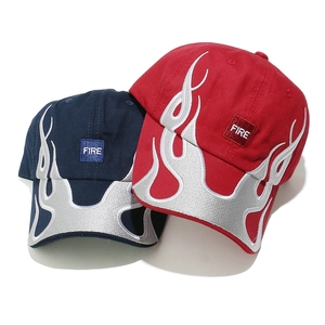 Hip hop baseball caps with silver flame embroidery in navy blue and red colors