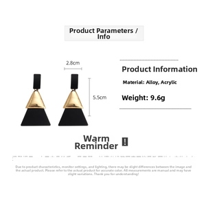 Détail de boucles d'oreilles en acrylique avec infos matière et poids de 9.6g précisé