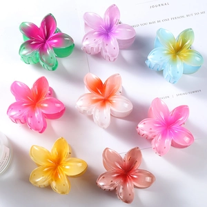 Plumeria Flower Hair Claw Clip Gradient Color Resin Acrylic Nonslip Ponytail Holder Beach Vacation Style For Women Girls