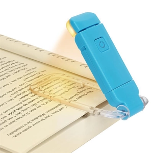 Mini blue clip-on book light with flexible neck and eye protection for reading
