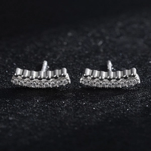 Minimalist S925 sterling silver curved earrings with double row inlaid diamonds