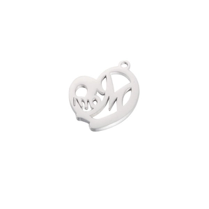 Macro shot of silver mirror-finish stainless steel heart pendant with mom hollow-out design