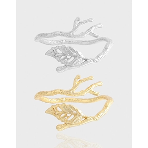 Leaf Twig Ring S925 Sterling Silver Adjustable Open Finger Jewelry Nature Inspired Elegant Style For Women