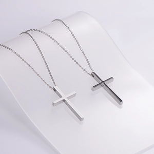 Polished stainless steel cross pendant necklaces for men in a minimalist hip-hop style