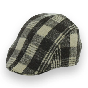 Britische Retro-Newsboy-Mütze aus Wolle mit schwarz-grauem Karomuster für Herbst