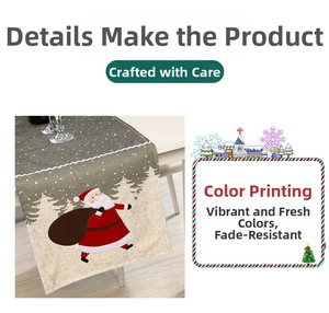 Detail of Santa Claus table runner showing vivid high-definition printing on linen fabric